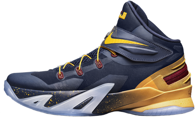 Navy-and-gold athletic sneakers from the sample collection